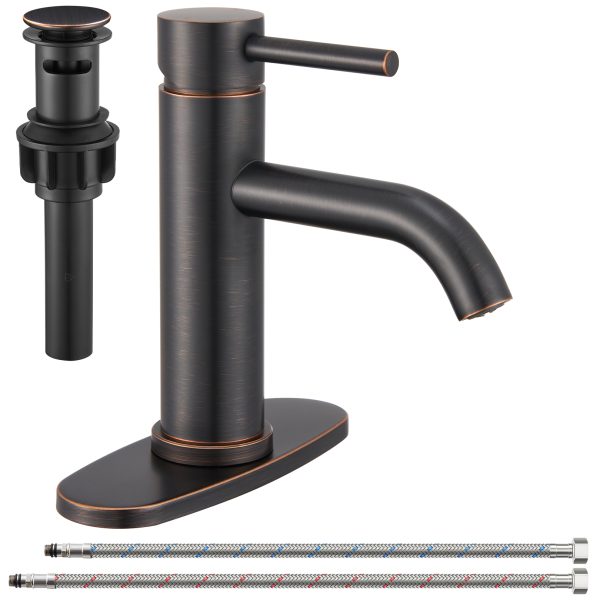 1-1 Wowkk Sanitary Ware Bathroom Faucets Stainless Steel Single Handle Bathroom Sink Faucet with Pop up Drain and PEX Encrypted Hose, Modern Bathroom Faucets for Sink 1 or 3 Holes, Oil Rubbed Bronze