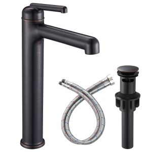 Wowkk Oil Rubbed Bronze Bathroom Faucets 9.84" High Spout Tall Basin Faucet, Single Handle Bathroom Sink Faucet with Pop Up Drain and Faucet Supply Lines