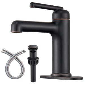 Wowkk Bathroom Sink Faucets Solid Brass Single Handle Bathroom Faucets with Deck Mount 1 Hole or 3 Hole and Supply Line, Straight Spout Vanity Faucet for RV Restroom Hotel, Oil Rubbed Bronze
