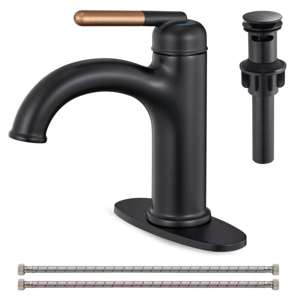 画板 1 Wowkk Bathroom Faucet Rose Gold Matte Black Bathroom Sink Faucets Single Handle Vanity Faucet Pop-Up Drain Included, Modern RV Faucet with Water Supply Line and Deck Mount 1 Hole or 3 Hole
