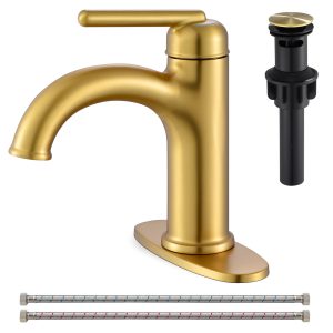 画板 1 Wowkk Bathroom Faucet Brushed Gold Bathroom Sink Faucets Single Handle Vanity Faucet Pop-Up Drain Included, Modern RV Faucet with Water Supply Line and Deck Mount 1 Hole or 3 Hole