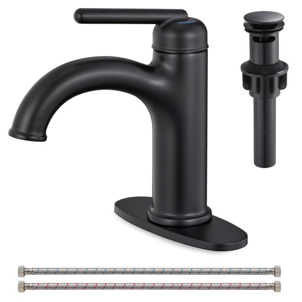 画板 1 Wowkk Brass Bathroom Faucets Matte Black Bathroom Sink Faucets Single Handle Vanity Faucets Pop-Up Drain Included, Modern RV Faucet with Water Supply Line and Deck Mount 1 or 3 Hole